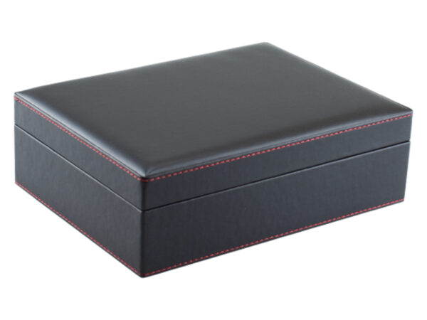 Humidor 30 szivar részére, spanyol cédrusfa szivar tároló doboz, fekete színű műbőr borítású, hygrométerrel, párásítóval + AJÁNDÉK szett! - Image 2