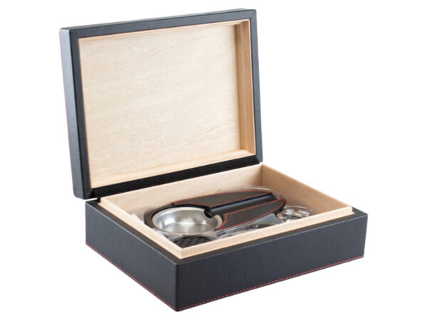 Humidor 30 szivar részére, spanyol cédrusfa szivar tároló doboz, fekete színű műbőr borítású, hygrométerrel, párásítóval + AJÁNDÉK szett! - Image 3