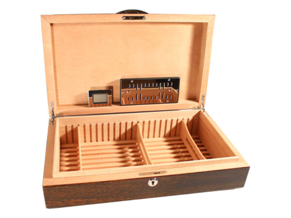 Exkluzív Humidor 60 szál szivar részére, spanyol cédrusfa szivar tároló doboz, párásító, hygrométer - íves - Image 2