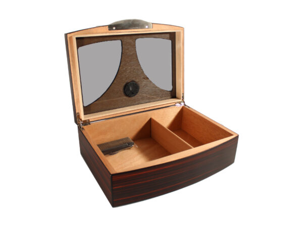 Humidor 50 szál szivar részére, spanyol cédrusfa szivar tároló doboz, párásítóval, digitális hygrométerrel - üvegtetős, barna-fekete - Image 2