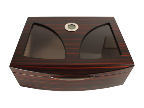 Humidor 50 szál szivar részére, spanyol cédrusfa szivar tároló doboz, párásítóval, digitális hygrométerrel - üvegtetős, barna-fekete - Image 3