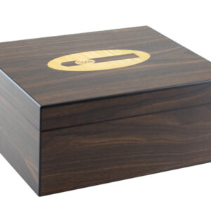 Humidor 50 szál szivar részére, dióbarna színű, spanyol cédrusfa szivartartó doboz, párásító és belső hygrometer - szivar díszítéssel