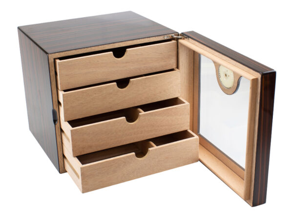 Humidor szekrény 80 szivar részére, 4 fiókkal, külső higrométer, üveg ajtós - TIKK, Achenty - Image 2