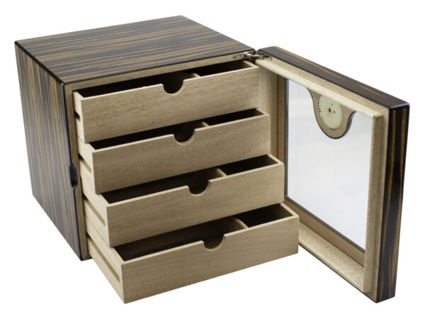 Humidor szekrény 80 szivar részére, 4 fiókkal, külső higrométer, üveg ajtós - Makassar, Achenty - Image 2