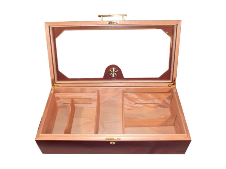 Gasztrohumidor - nagy méretű cédrusfa szivar doboz, üvegtető, hygrométerrel és párásítóval - bordó, Angelo - Image 5