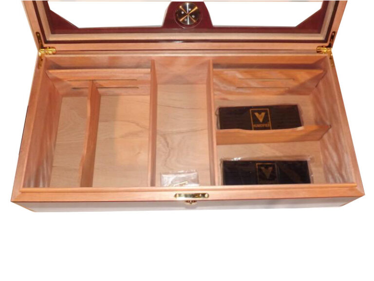 Gasztrohumidor - nagy méretű cédrusfa szivar doboz, üvegtető, hygrométerrel és párásítóval - bordó, Angelo - Image 6