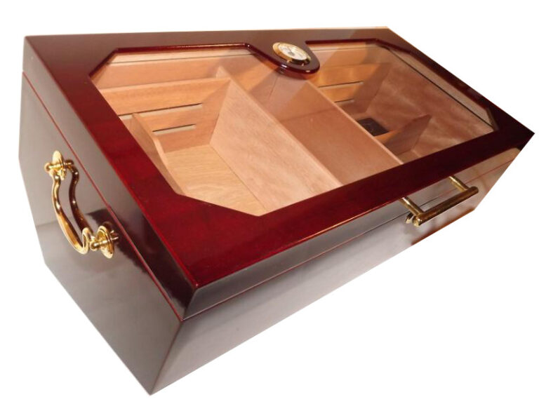 Gasztrohumidor - nagy méretű cédrusfa szivar doboz, üvegtető, hygrométerrel és párásítóval - bordó, Angelo - Image 2