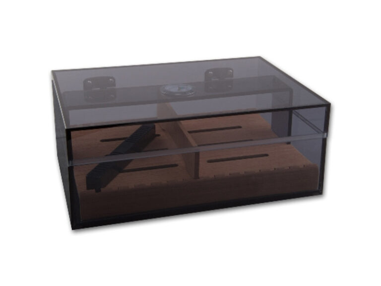 Humidor 30 szál szivar részére, szivar tároló doboz cédrusfa betéttel - barna akryl - Image 2