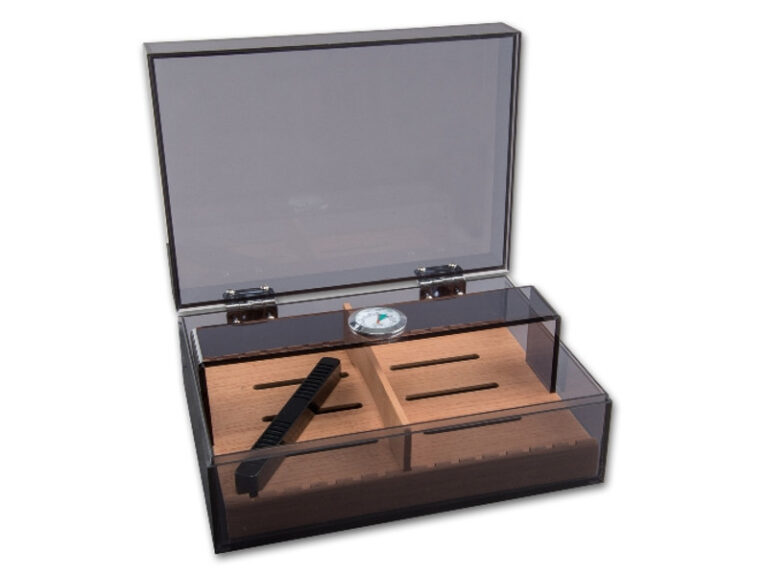 Humidor 30 szál szivar részére, szivar tároló doboz cédrusfa betéttel - barna akryl - Image 4