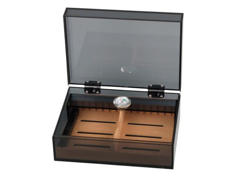 Humidor 30 szál szivar részére, szivar tároló doboz cédrusfa betéttel - barna akryl - Image 3