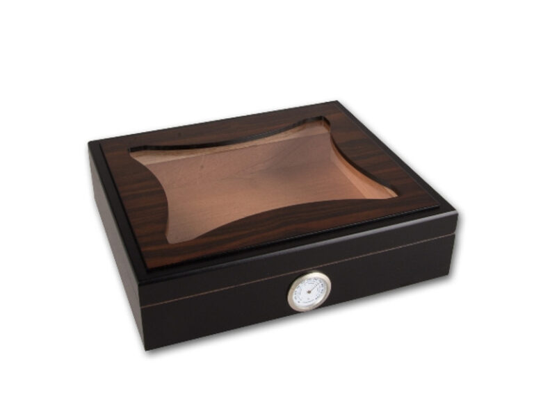 Humidor 30 szál szivar részére, cédrusfa szivar doboz, üvegtetős, párásítóval, hygrométerrel - ébenfa - Image 2