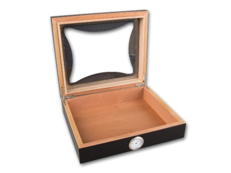 Humidor 30 szál szivar részére, cédrusfa szivar doboz, üvegtetős, párásítóval, hygrométerrel - ébenfa - Image 3