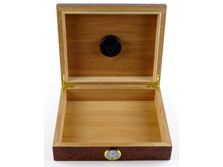 Humidor 30 szál szivarnak, cédrusfa szivar tároló doboz, külső hygrométerrel - gyökérmintás, barna színű, Angelo - Image 5