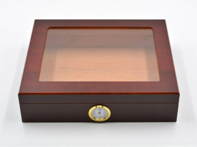 Humidor 30 szál szivar részére, cédrusfa szivar doboz, üvegtető, párásítóval, hygrométerrel - bordó, Angelo - Image 5