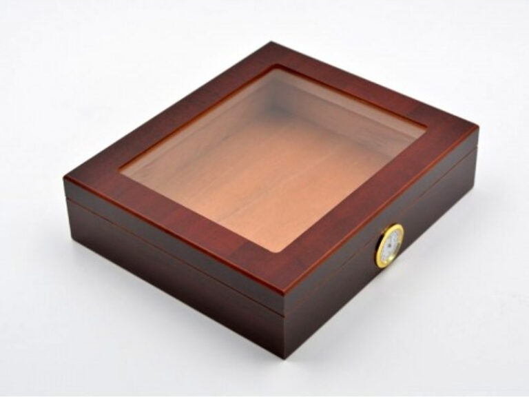 Humidor 30 szál szivar részére, cédrusfa szivar doboz, üvegtető, párásítóval, hygrométerrel - bordó, Angelo - Image 6