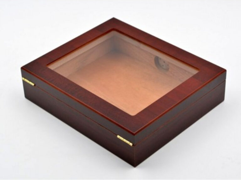 Humidor 30 szál szivar részére, cédrusfa szivar doboz, üvegtető, párásítóval, hygrométerrel - bordó, Angelo - Image 7