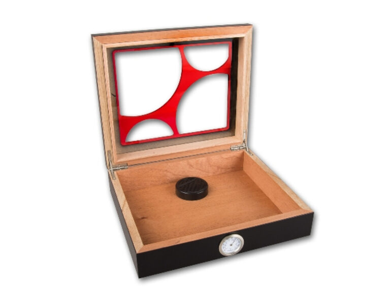 Humidor 30 szál szivar részére, cédrusfa szivar doboz, üvegtető, párásítóval, hygrométerrel - fekete - Image 2