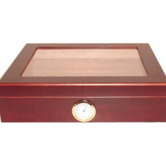 Humidor 30 szál szivar részére, cédrusfa szivar doboz, üvegtető, párásítóval, hygrométerrel - bordó, Angelo