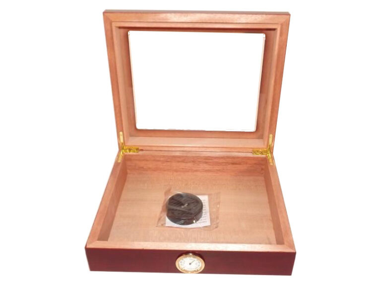 Humidor 30 szál szivar részére, cédrusfa szivar doboz, üvegtető, párásítóval, hygrométerrel - bordó, Angelo - Image 2