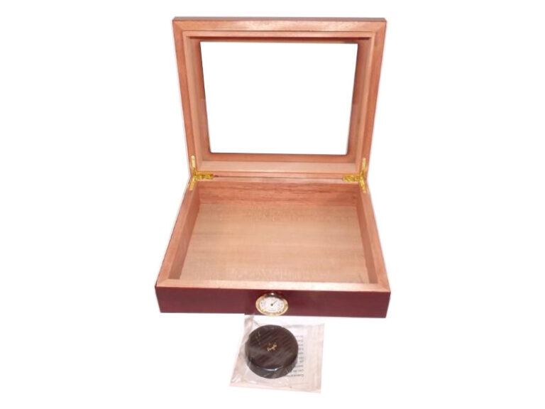 Humidor 30 szál szivar részére, cédrusfa szivar doboz, üvegtető, párásítóval, hygrométerrel - bordó, Angelo - Image 4