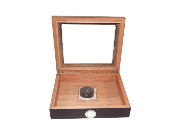 Humidor 30 szál szivar részére, cédrusfa szivar doboz, üvegtető, párásítóval, hygrométerrel - fekete, Angelo - Image 3