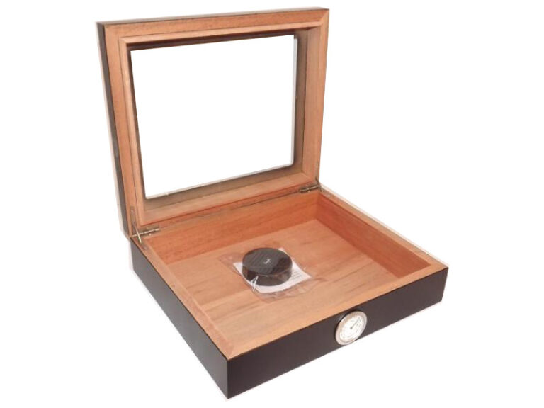 Humidor 30 szál szivar részére, cédrusfa szivar doboz, üvegtető, párásítóval, hygrométerrel - fekete, Angelo - Image 2