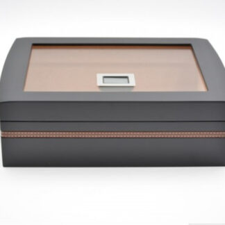 Humidor 40 szál szivarnak, cédrusfa szivar doboz, üvegtető, párásítóval, digitális higrométerrel - fekete
