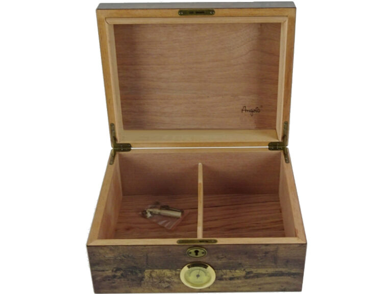 Antik Humidor 50 szál szivar részére, cédrusfa szivar doboz, párásítóval, hygrométerrel - Image 4