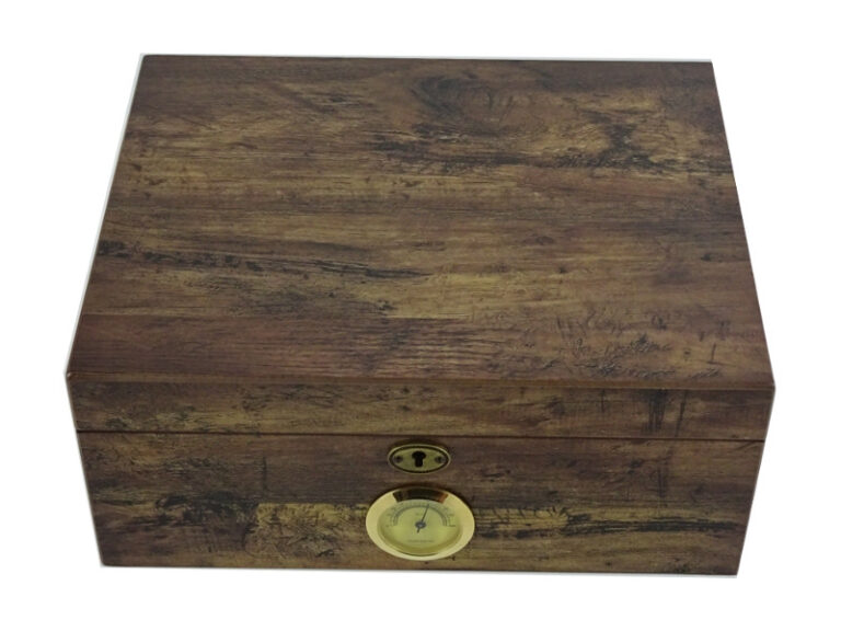 Antik Humidor 50 szál szivar részére, cédrusfa szivar doboz, párásítóval, hygrométerrel - Image 5