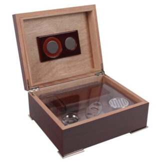 Humidor 40 szál szivar részére, vörösesbarna színű szivar tároló doboz, belső hygrométerrel, párásítóval + AJÁNDÉK szett
