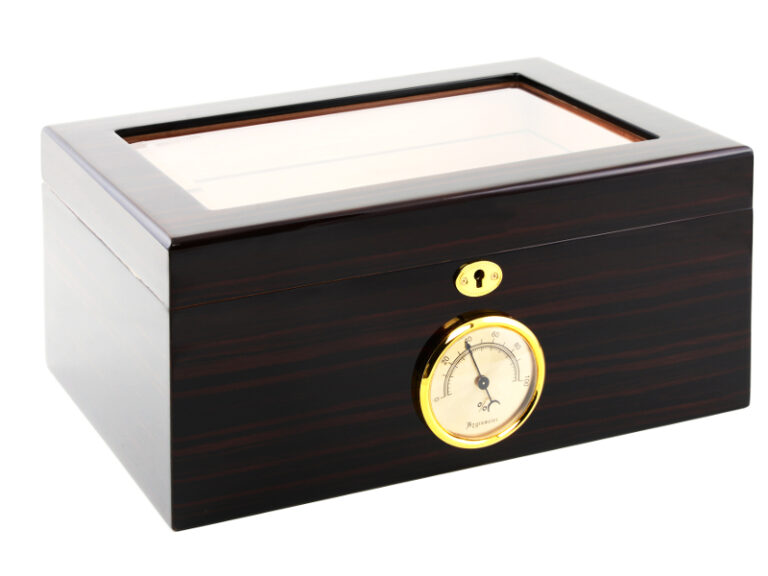 Humidor 60 szivar részére, cedrusfa szivar doboz, üvegtetővel, hygrometerrel - ébenfa - Image 2