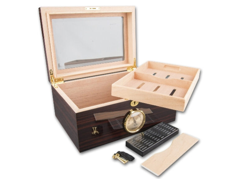 Humidor 60 szivar részére, cedrusfa szivar doboz, üvegtetővel, hygrometerrel - ébenfa - Image 5