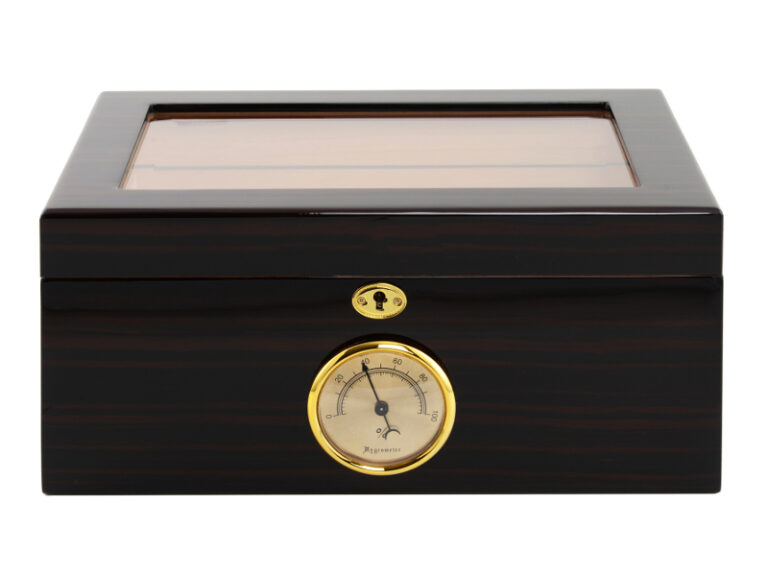 Humidor 60 szivar részére, cedrusfa szivar doboz, üvegtetővel, hygrometerrel - ébenfa - Image 3