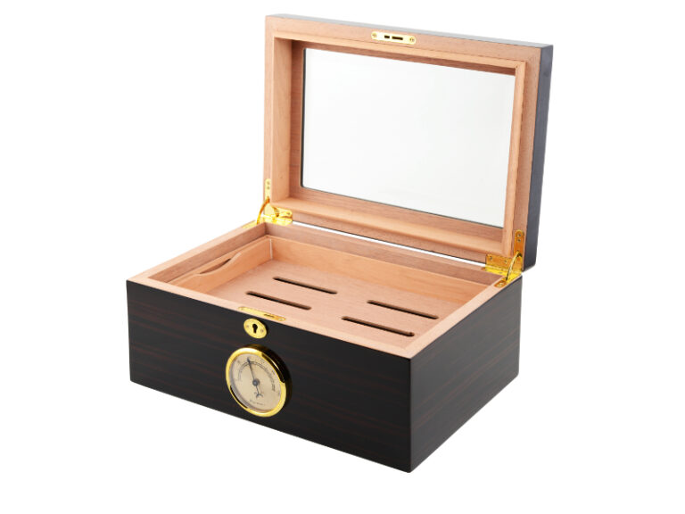 Humidor 60 szivar részére, cedrusfa szivar doboz, üvegtetővel, hygrometerrel - ébenfa - Image 4