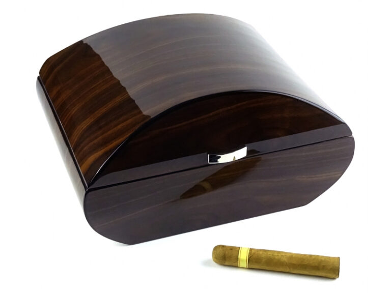 Humidor 50 szál szivar részére, cédrusfa szivar tároló doboz, párásítóval, digitális-hygrométerrel, barna, ívelt - Image 2