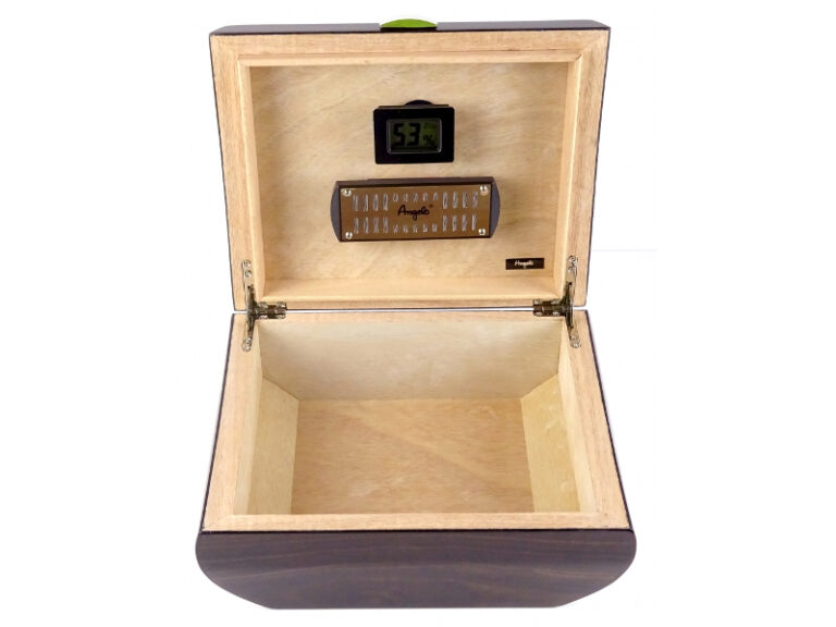 Humidor 50 szál szivar részére, cédrusfa szivar tároló doboz, párásítóval, digitális-hygrométerrel, barna, ívelt - Image 4