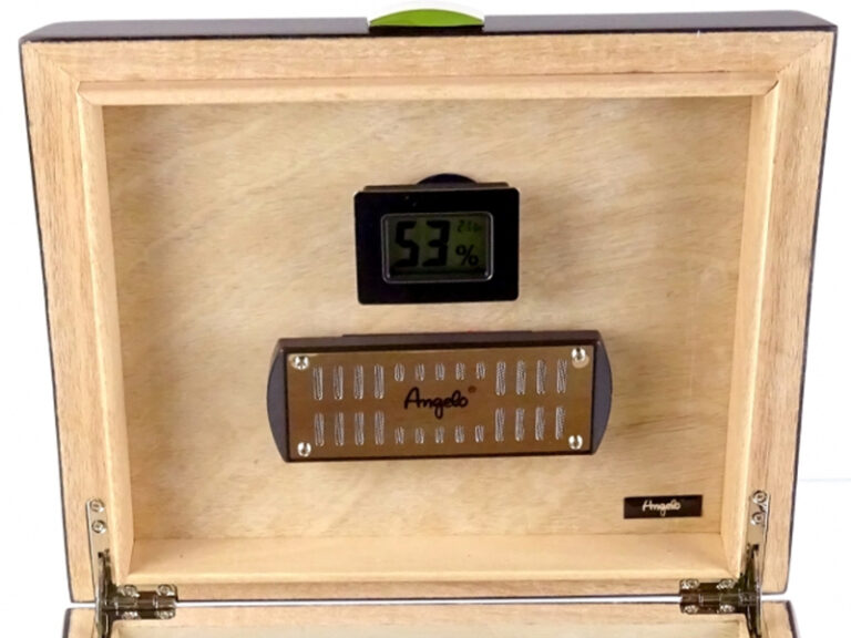Humidor 50 szál szivar részére, cédrusfa szivar tároló doboz, párásítóval, digitális-hygrométerrel, barna, ívelt - Image 5
