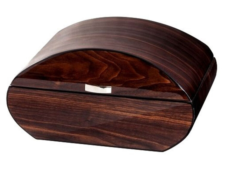 Humidor 50 szál szivar részére, cédrusfa szivar tároló doboz, párásítóval, digitális-hygrométerrel, barna, ívelt - Image 6