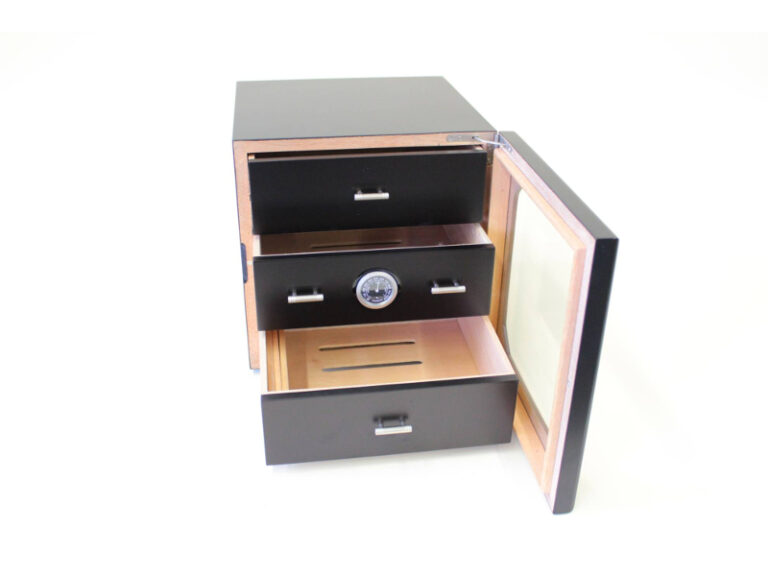 Humidor 80 szivar részére, fekete szivar tartó szekrény, külső hygrometer, üveg ajtó - Image 5