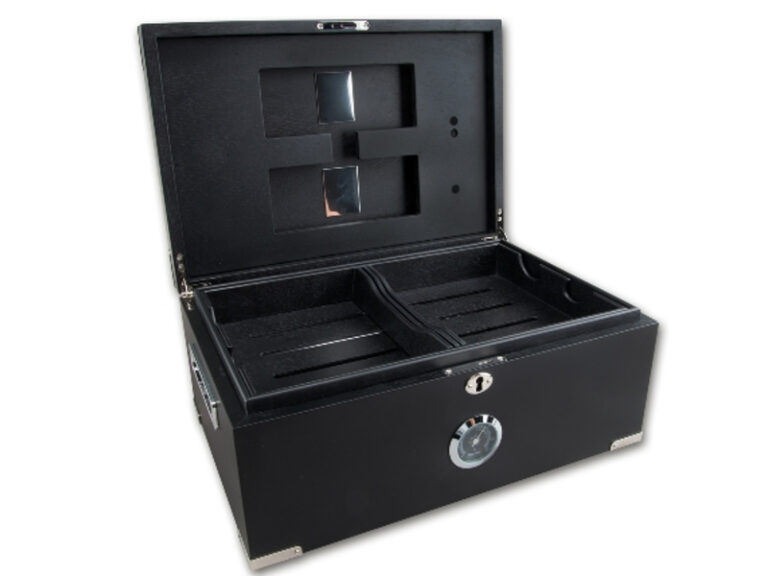 Humidor 80 szivar részére, cedrusfa szivar doboz, matt fekete + szivarvágó olló - Image 2