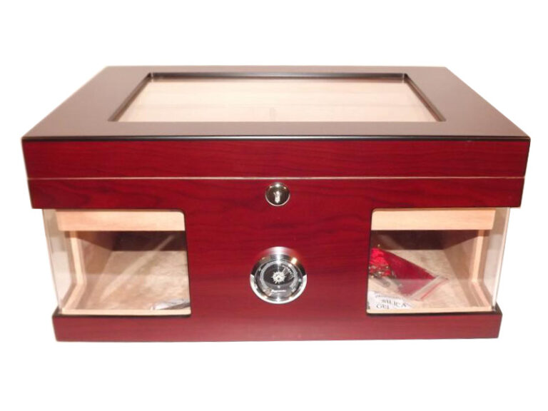 Humidor 80 szál szivar részére, cédrusfa szivar doboz, üvegtető, hygrométerrel és párásítóval - bordó, Angelo - Image 6