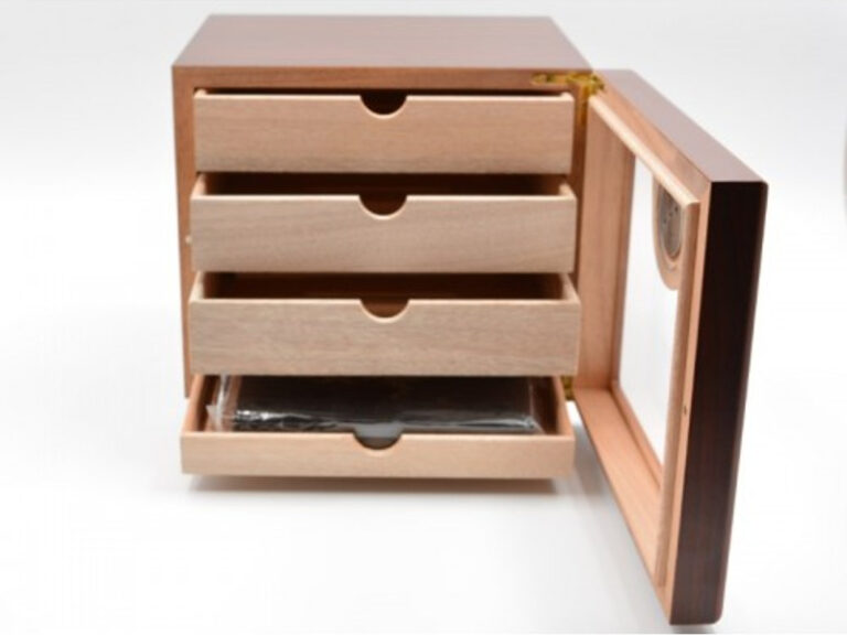Üvegajtós humidor szekrény kb 80 szivar részére, rózsafa borítással, külső hygrometerrel - Image 6