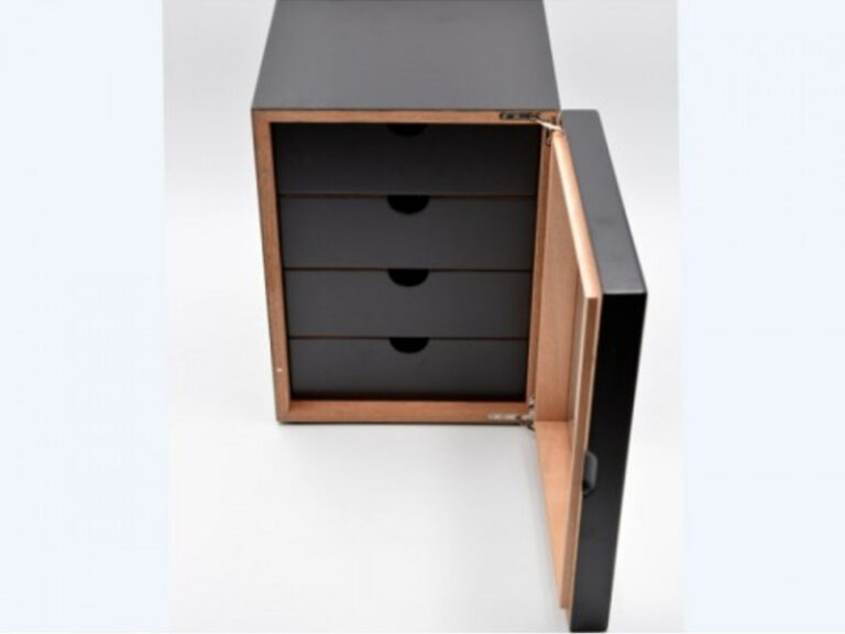 Humidor szekrény 80 szivar részére, 4 fiókkal, külső hygrometer, üveg ajtó - fekete - Image 7