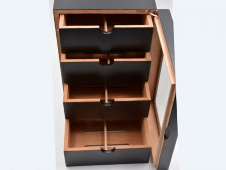 Humidor szekrény 80 szivar részére, 4 fiókkal, külső hygrometer, üveg ajtó - fekete - Image 8