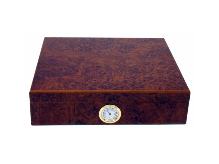 Humidor 30 szál szivarnak, cédrusfa szivar tároló doboz, külső hygrométerrel - gyökérmintás, barna színű, Angelo - Image 3