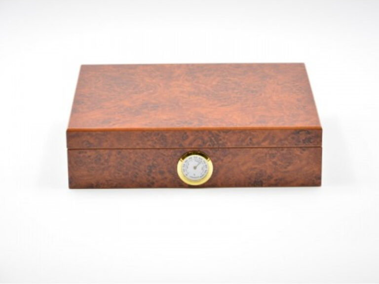 Humidor 30 szál szivarnak, cédrusfa szivar tároló doboz, külső hygrométerrel - gyökérmintás, barna színű, Angelo - Image 6
