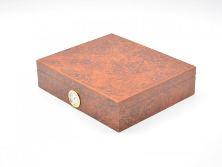 Humidor 30 szál szivarnak, cédrusfa szivar tároló doboz, külső hygrométerrel - gyökérmintás, barna színű, Angelo - Image 7