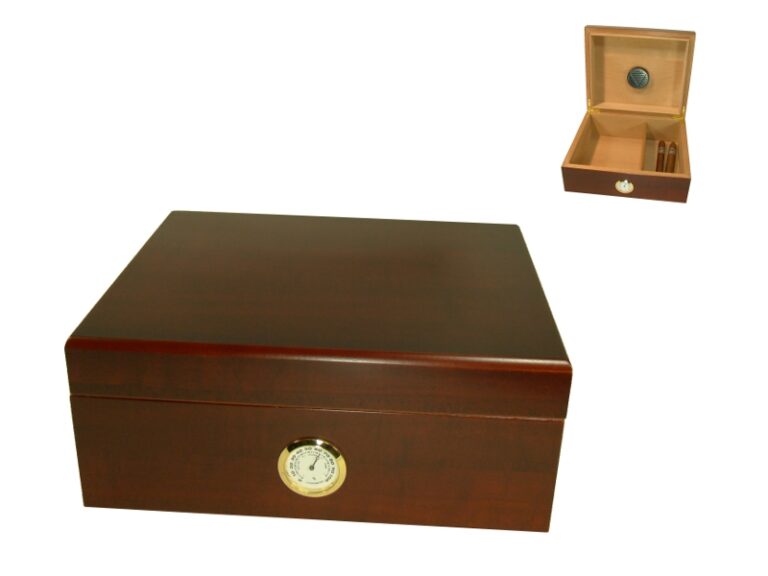 Humidor 40 szál szivar részére, cédrusfa szivar doboz, párásítóval, külső hygrométerrel - vöröses barna, Angelo - Image 2