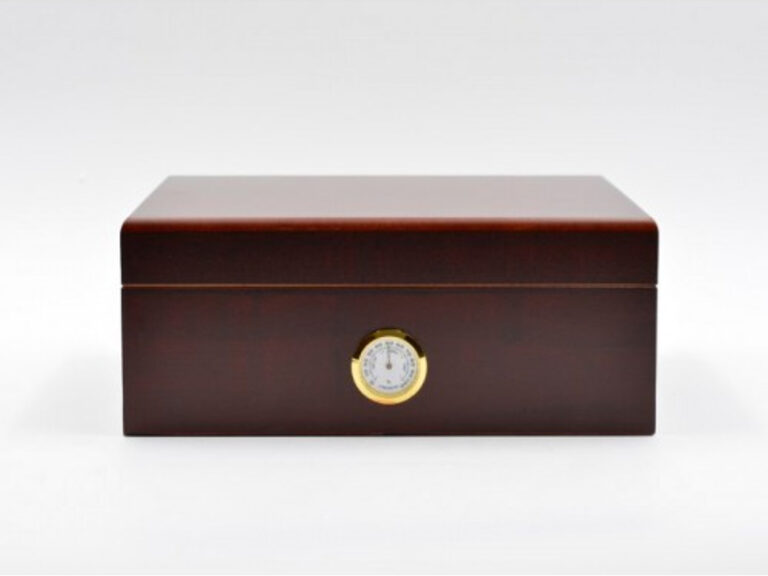 Humidor 40 szál szivar részére, cédrusfa szivar doboz, párásítóval, külső hygrométerrel - vöröses barna, Angelo - Image 3