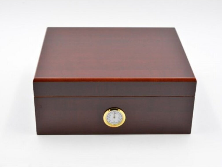 Humidor 40 szál szivar részére, cédrusfa szivar doboz, párásítóval, külső hygrométerrel - vöröses barna, Angelo - Image 4